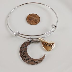 Love You to the Moon Silver Tone Adj Bracelet New